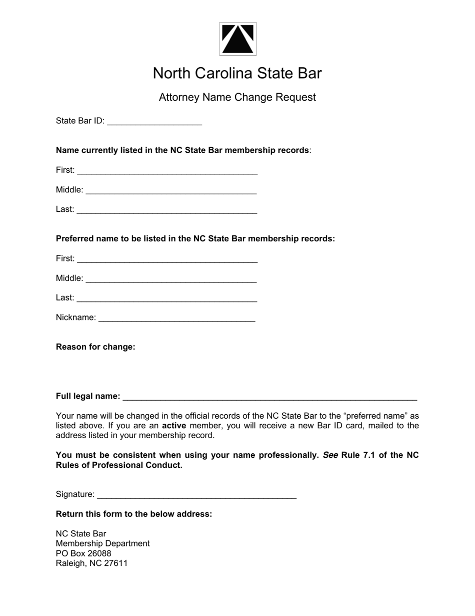 Attorney Name Change Request - North Carolina, Page 1