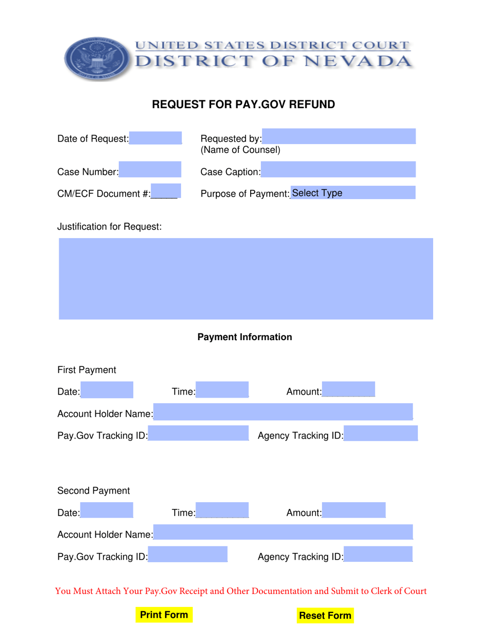 Request for Paygov Refund - Nevada, Page 1