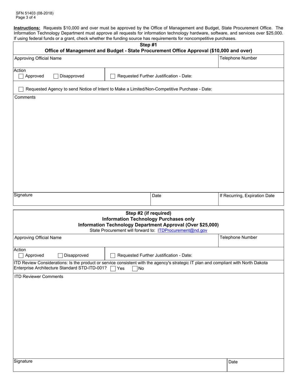 Form SFN51403 Alternate Procurement Request - North Dakota, Page 3