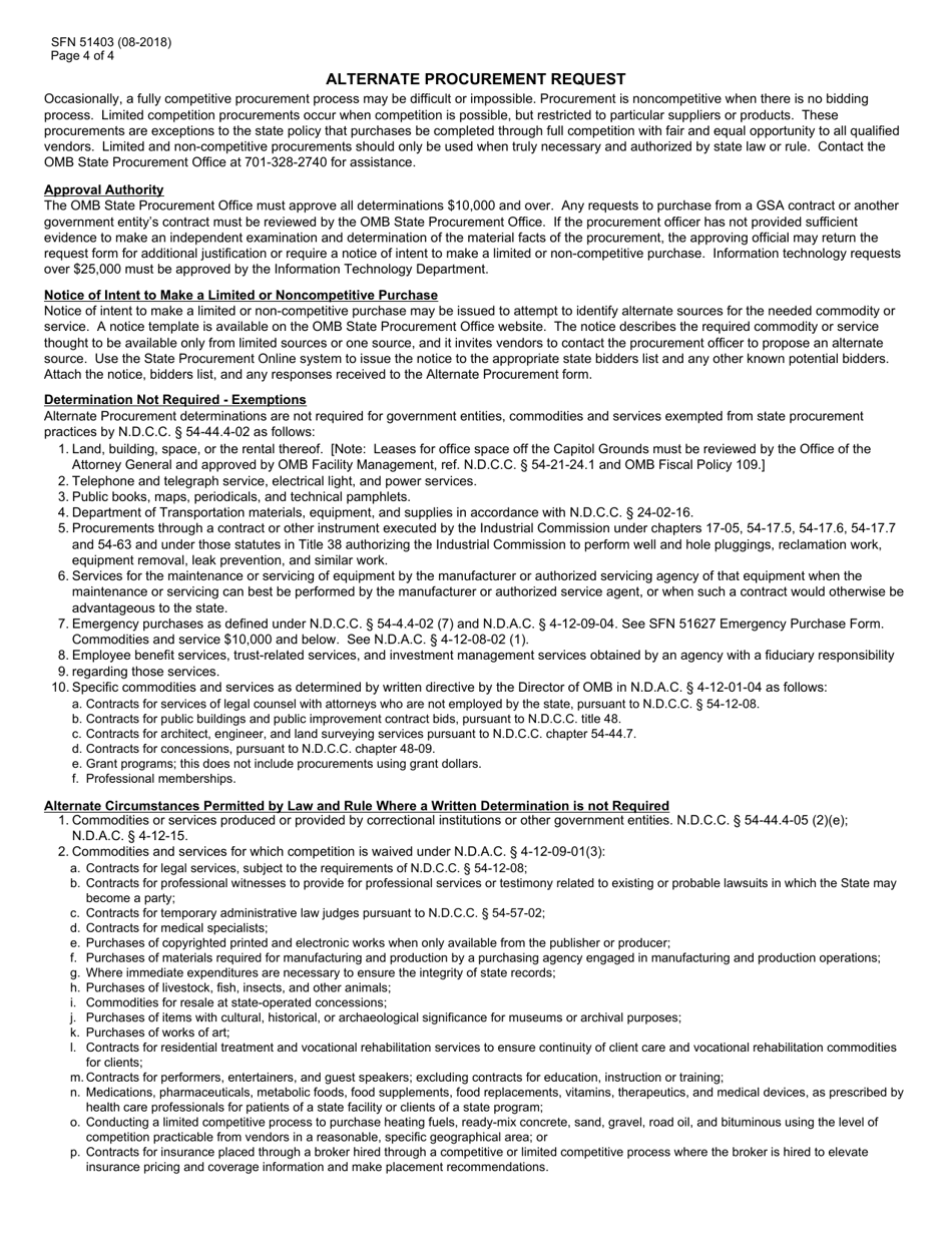 Form SFN51403 Alternate Procurement Request - North Dakota, Page 4