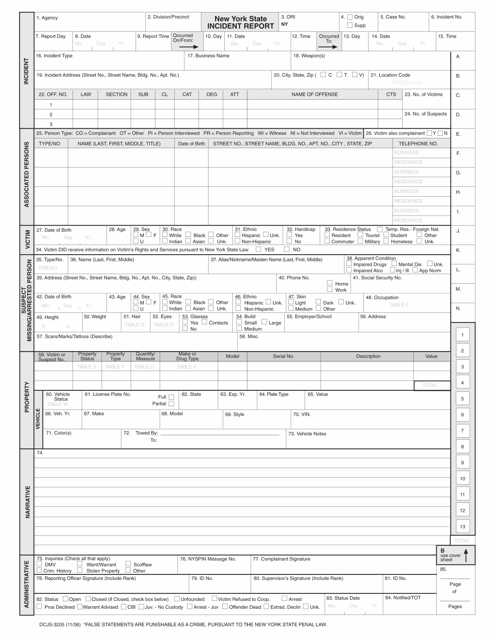 Form DCJS-3205 Incident Report - New York