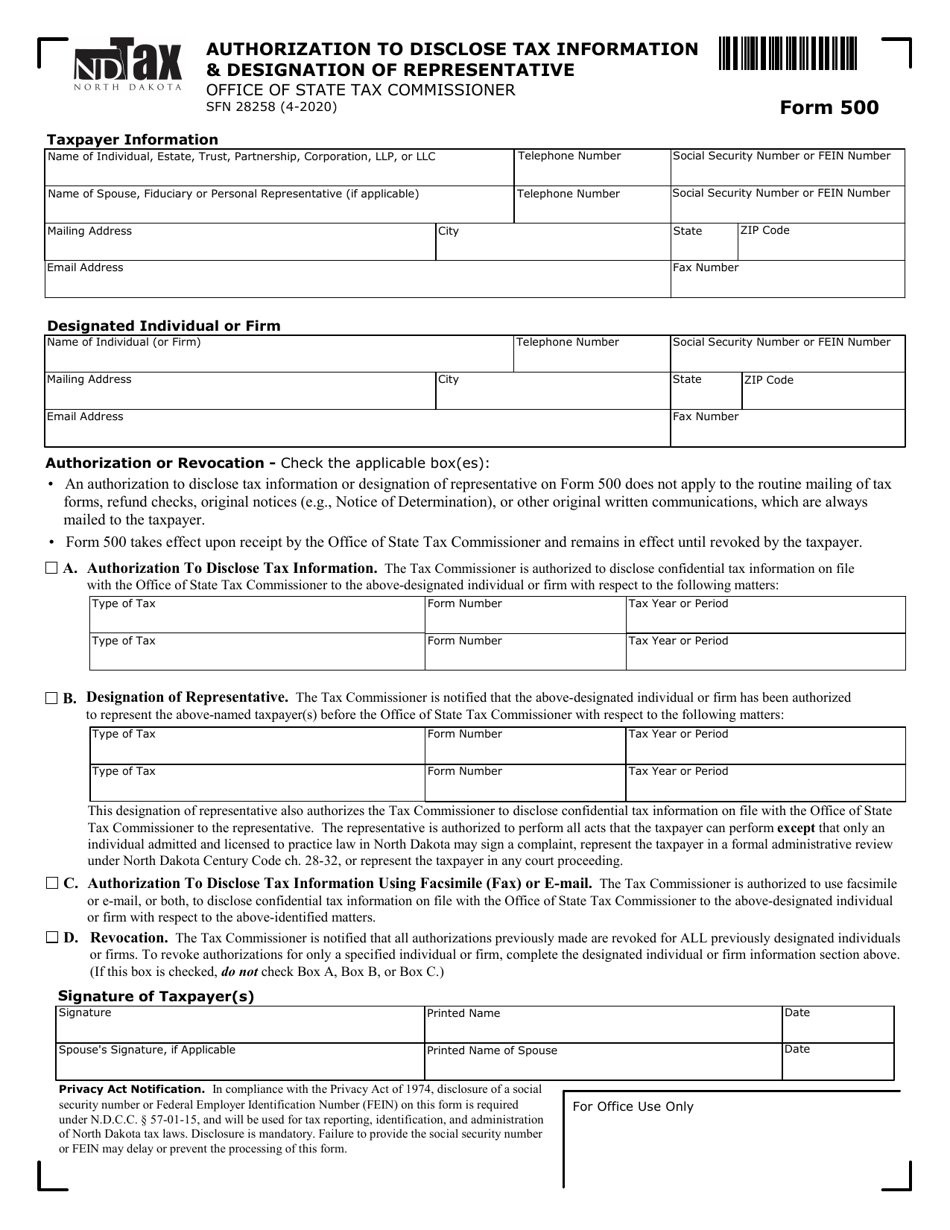 Form 500 (SFN28258) Download Fillable PDF or Fill Online Authorization ...