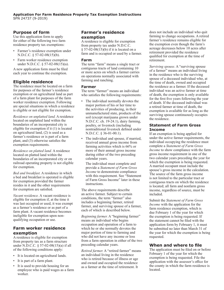 Form SFN24737 Application for Farm Residence Property Tax Exemption - North Dakota, Page 2