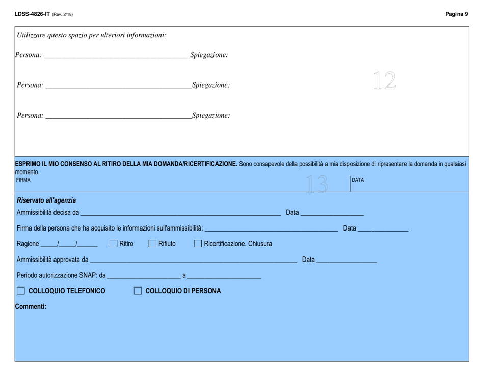 Form LDSS-4826 Supplemental Nutrition Assistance Program (Snap) Application / Recertification - New York (Italian), Page 10