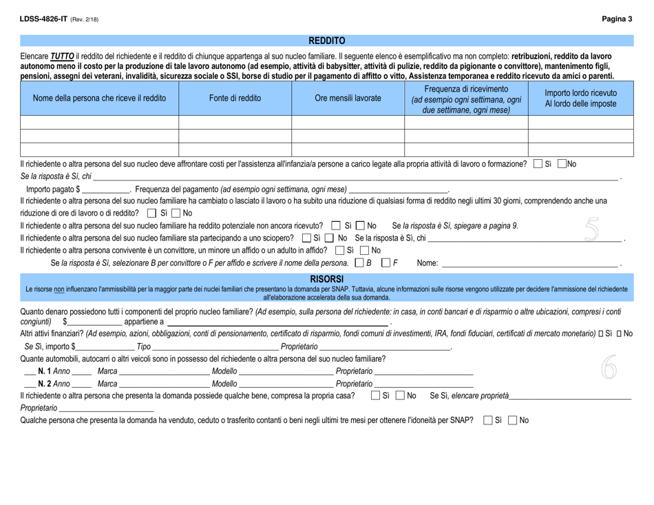 Form LDSS-4826 Supplemental Nutrition Assistance Program (Snap) Application / Recertification - New York (Italian), Page 4