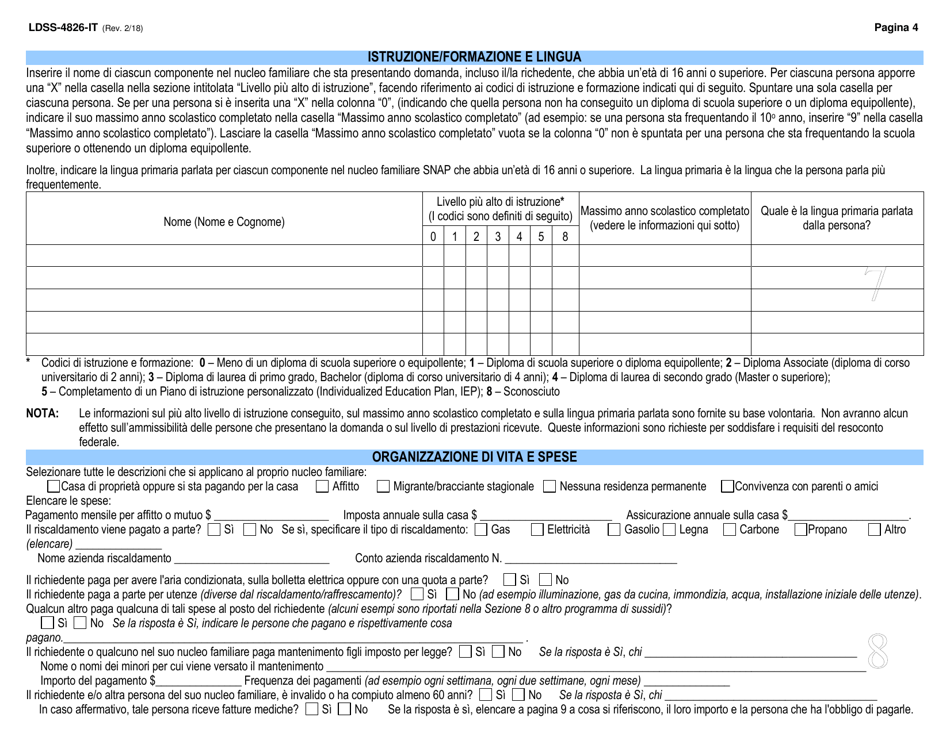 Form LDSS-4826 Supplemental Nutrition Assistance Program (Snap) Application / Recertification - New York (Italian), Page 5