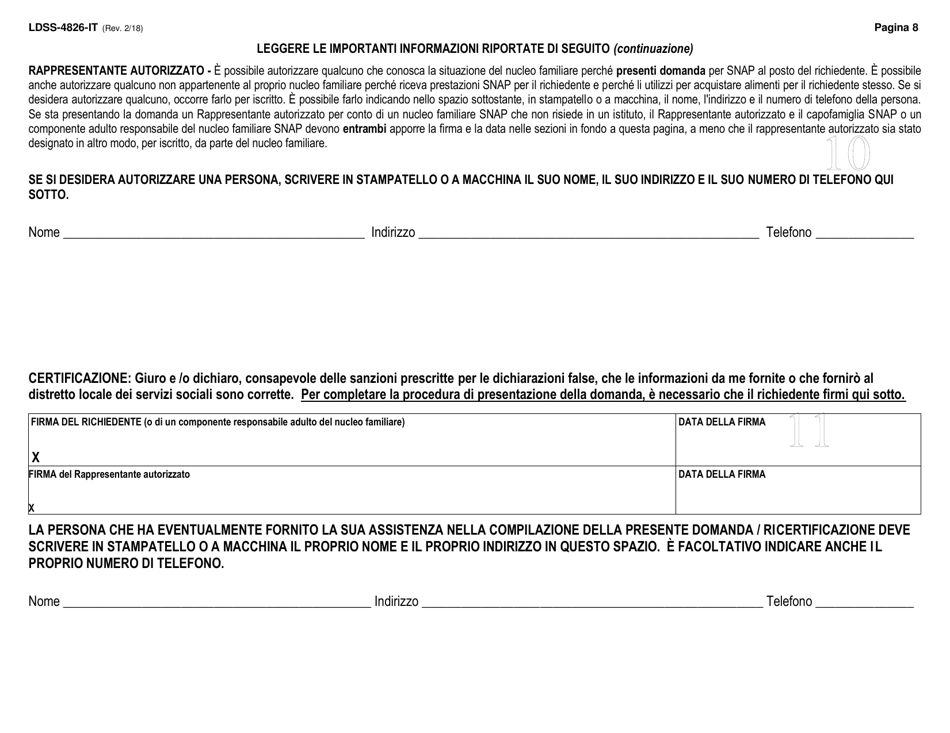 Form LDSS-4826 Supplemental Nutrition Assistance Program (Snap) Application / Recertification - New York (Italian), Page 9