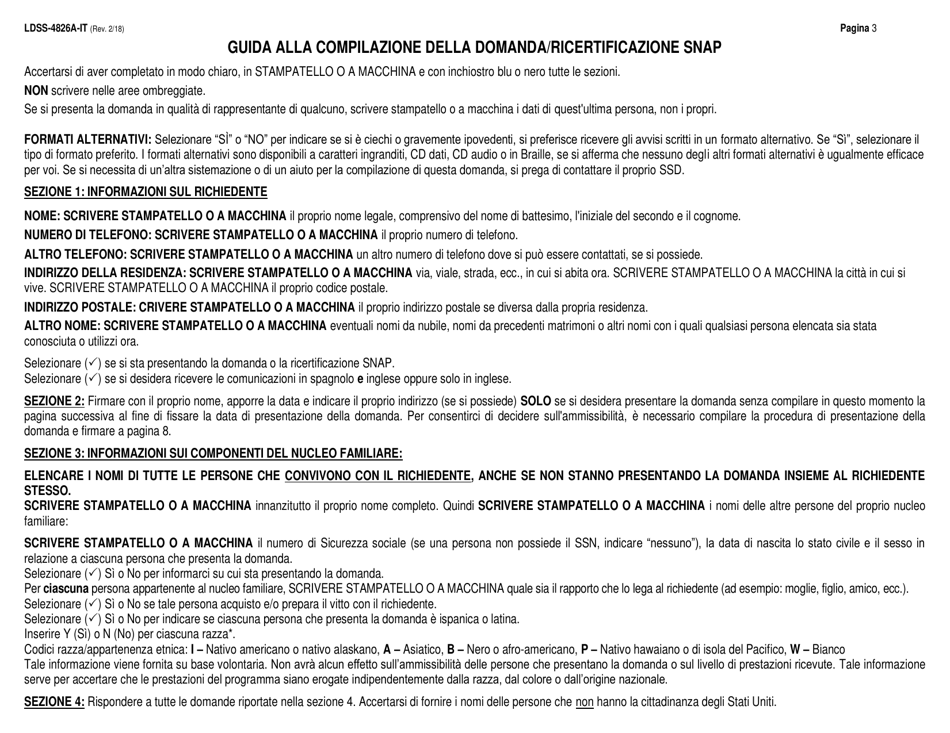 Instructions for Form LDSS-4826 Supplemental Nutrition Assistance Program (Snap) Application / Recertification - New York (Italian), Page 3