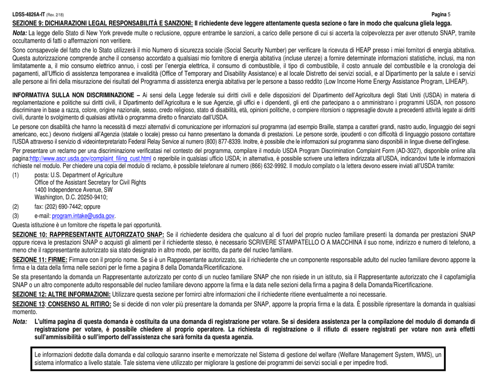 Instructions for Form LDSS-4826 Supplemental Nutrition Assistance Program (Snap) Application / Recertification - New York (Italian), Page 5