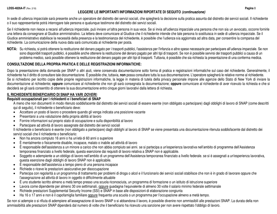 Instructions for Form LDSS-4826 Supplemental Nutrition Assistance Program (Snap) Application / Recertification - New York (Italian), Page 8