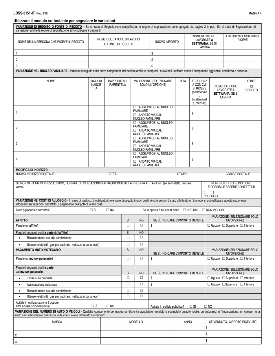 Form LDSS-3151 Supplemental Nutrition Assistance Program (Snap) Change Report Form - New York (Italian), Page 4
