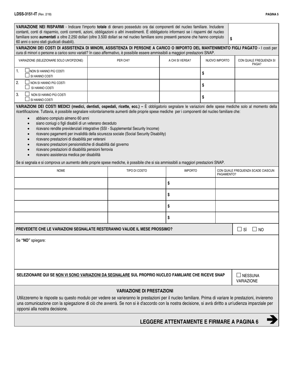 Form LDSS-3151 Supplemental Nutrition Assistance Program (Snap) Change Report Form - New York (Italian), Page 5