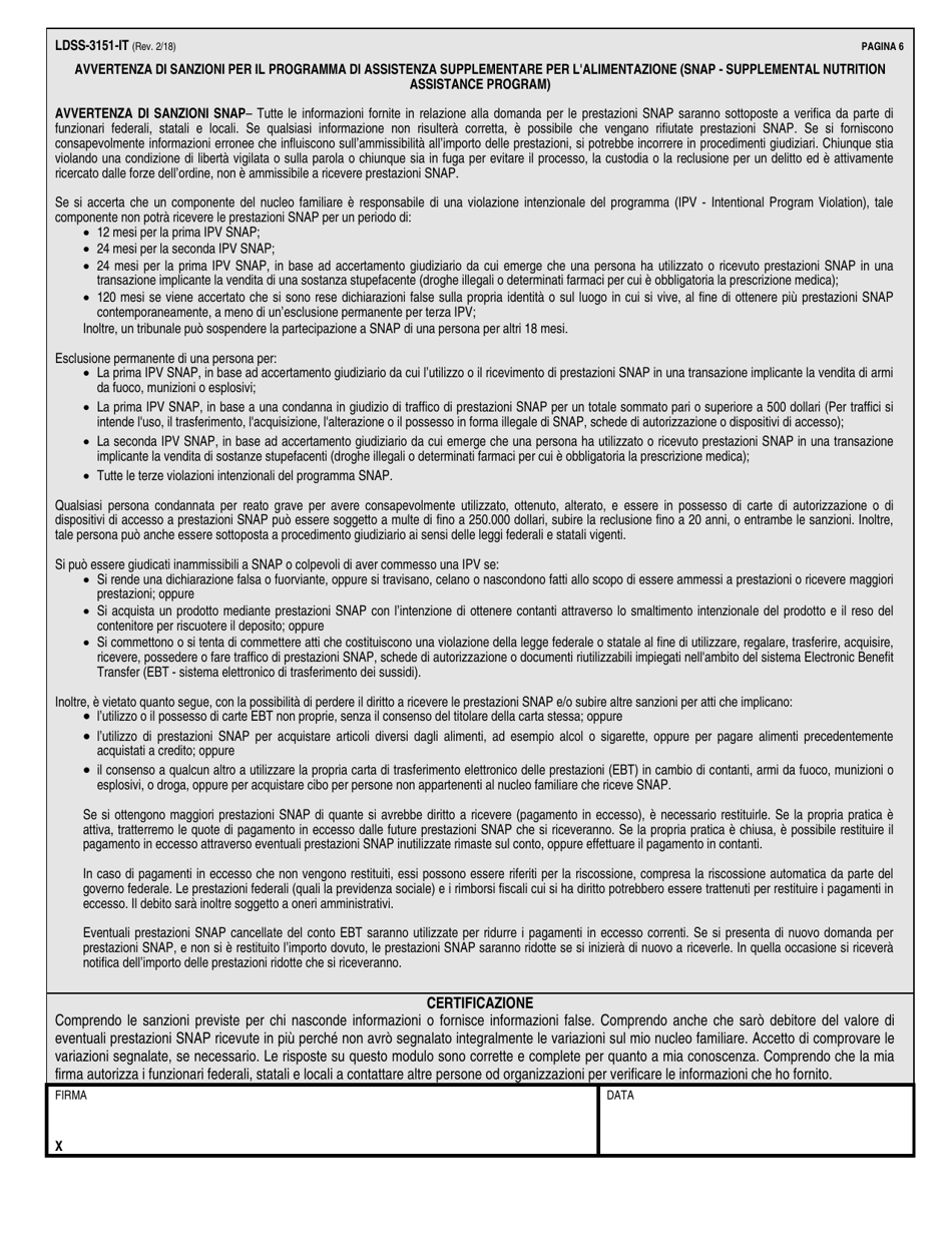 Form LDSS-3151 Supplemental Nutrition Assistance Program (Snap) Change Report Form - New York (Italian), Page 6
