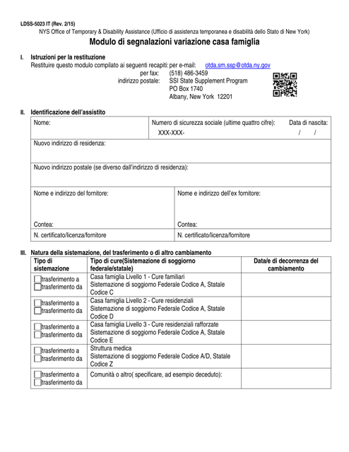 Form LDSS-5023 Congregate Care Change Report Form - New York (Italian)