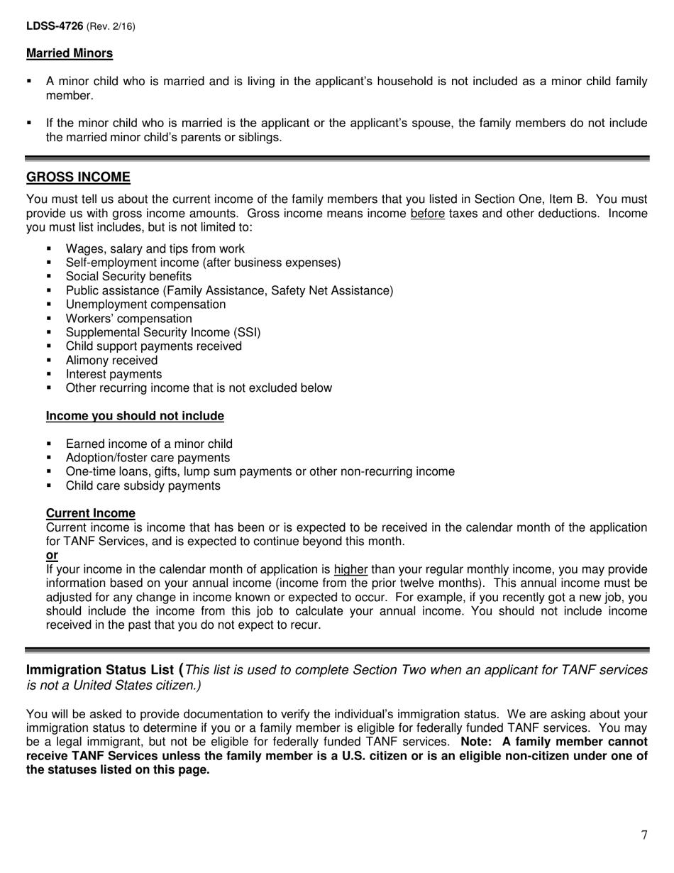 Form LDSS-4726 TANF Services Application / Certification - New York, Page 7
