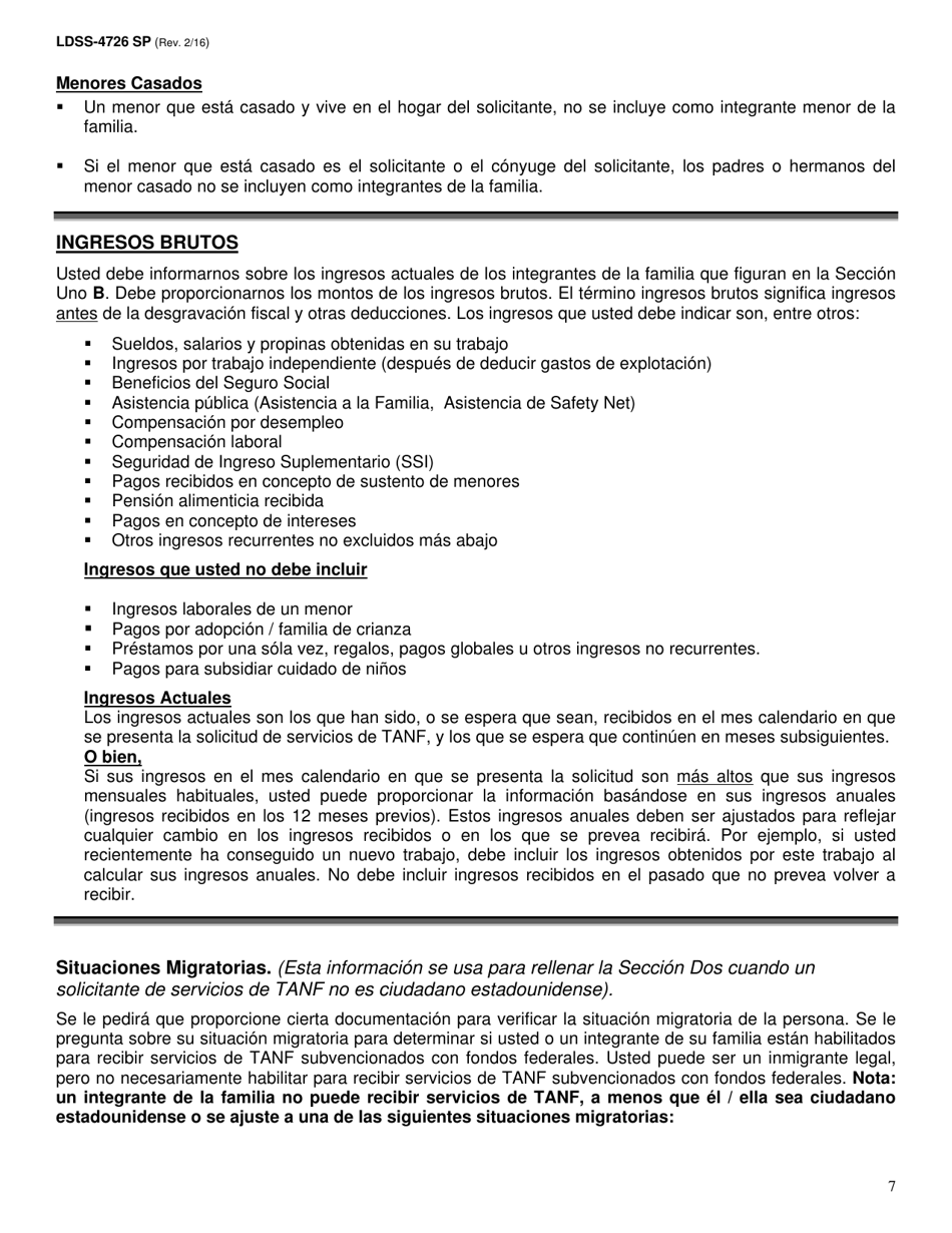 Formulario LDSS-4726 Solicitud / Certificacion De Servicios Tanf - New York (Spanish), Page 7