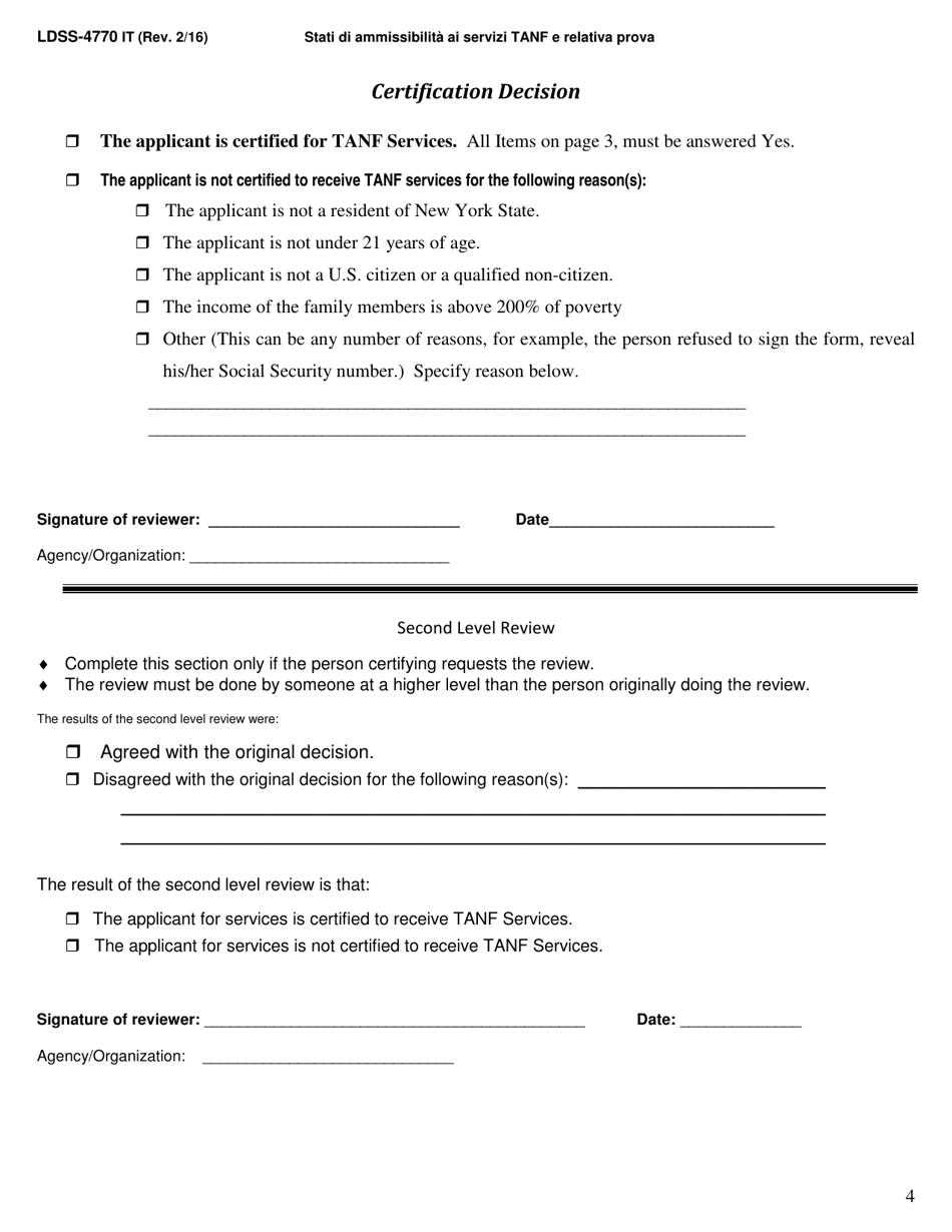 Form LDSS-4770 TANF Youth Services Application - New York (English / Italian), Page 4