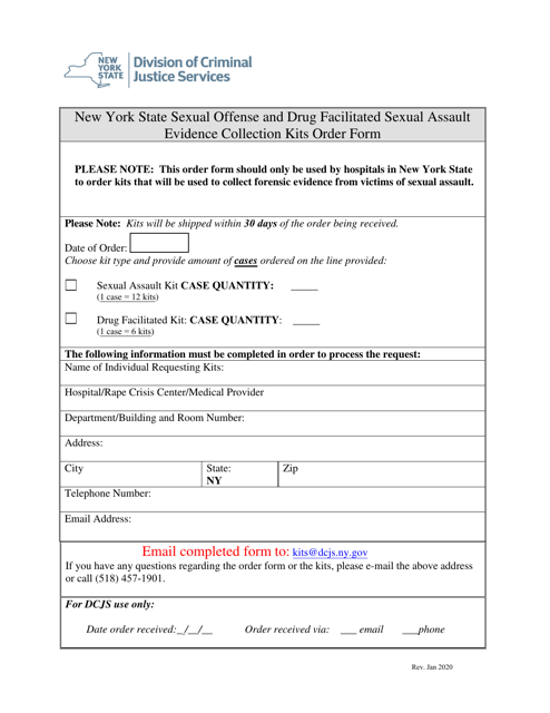 New York State Sexual Offense and Drug Facilitated Sexual Assault Evidence Collection Kits Order Form - New York Download Pdf