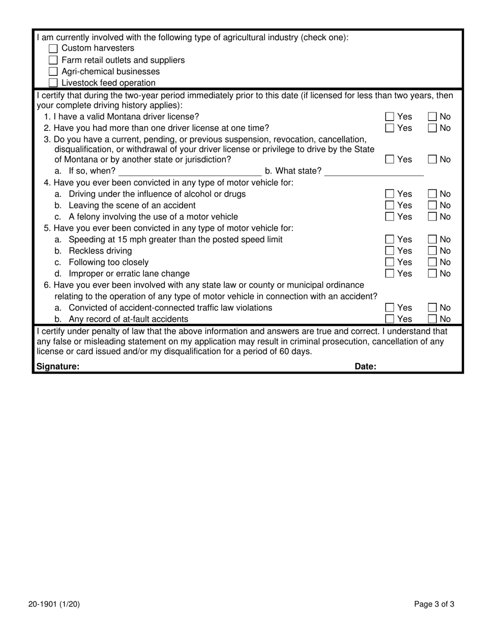 Form 20-1901 Application for Montana Seasonal Cdl - Montana, Page 3