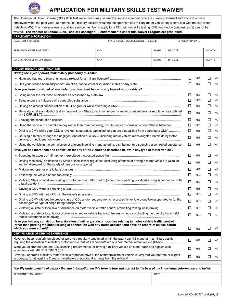 Form CDLSK TST WVR Fill Out, Sign Online and Download Fillable PDF