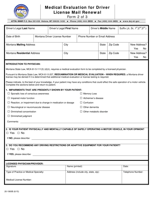 Form 20-1900B Medical Evaluation for Driver License Mail Renewal - Montana
