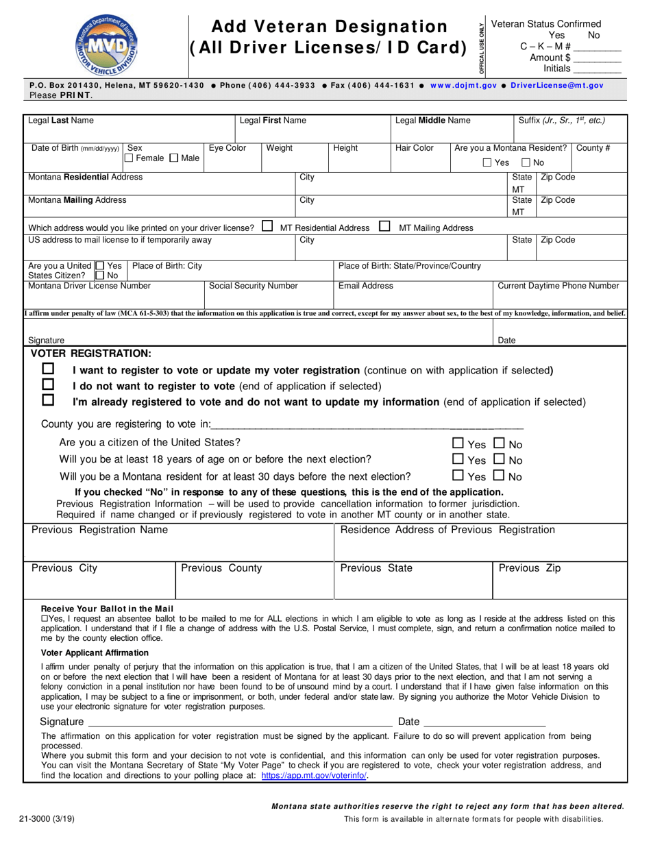 Form 21-3000 - Fill Out, Sign Online And Download Fillable Pdf, Montana 