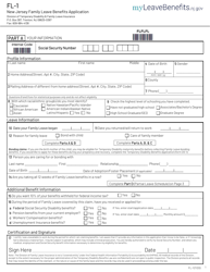 Document preview: Form FL-1 New Jersey Family Leave Benefits Application - New Jersey