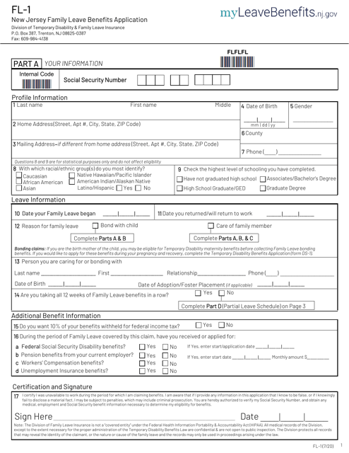 Form FL-1 New Jersey Family Leave Benefits Application - New Jersey