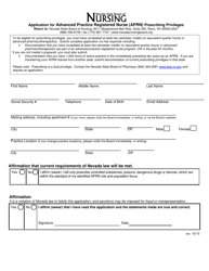 Document preview: Application for Advanced Practice Registered Nurse (Aprn) Prescribing Privileges - Nevada