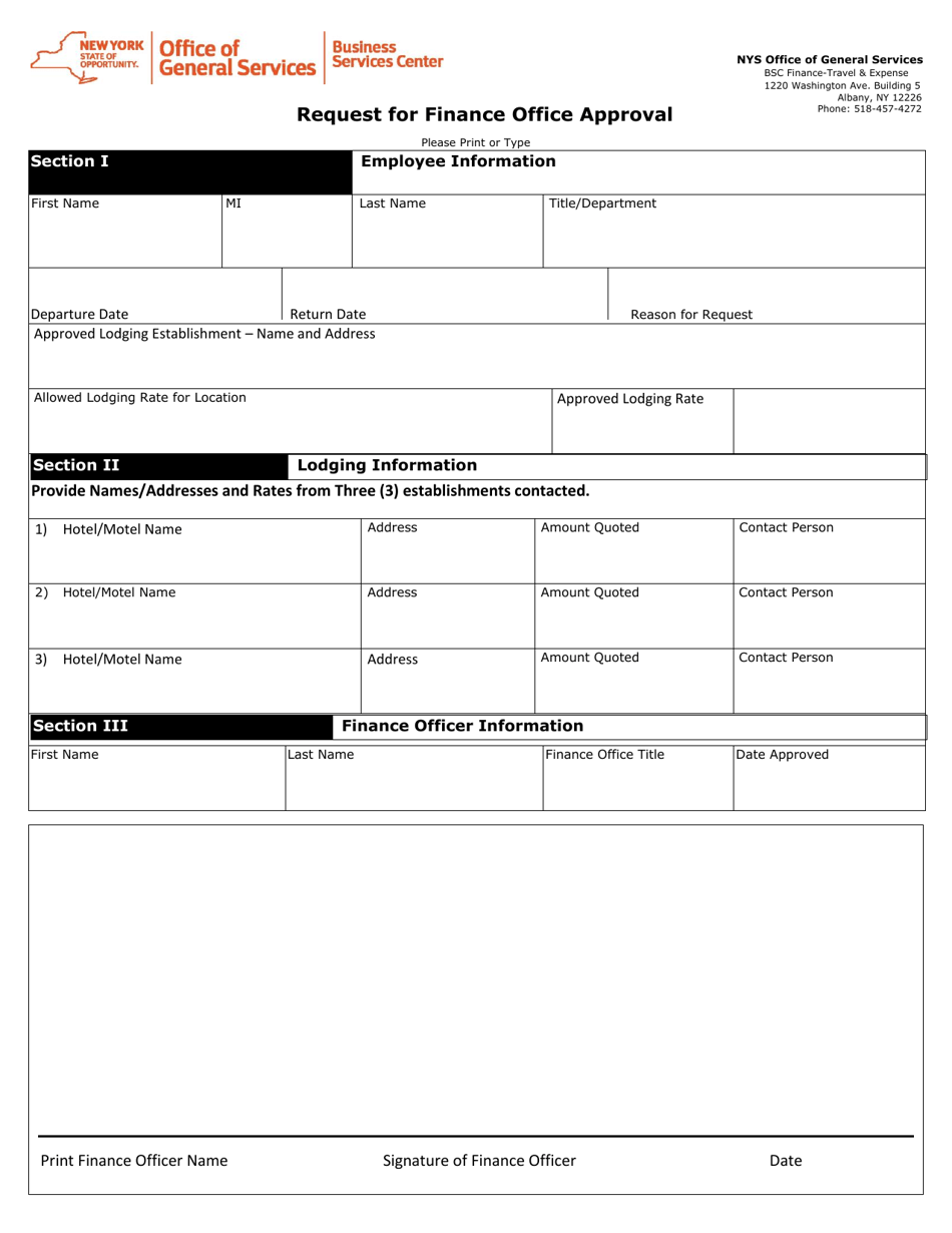 Request for Finance Office Approval - New York, Page 1