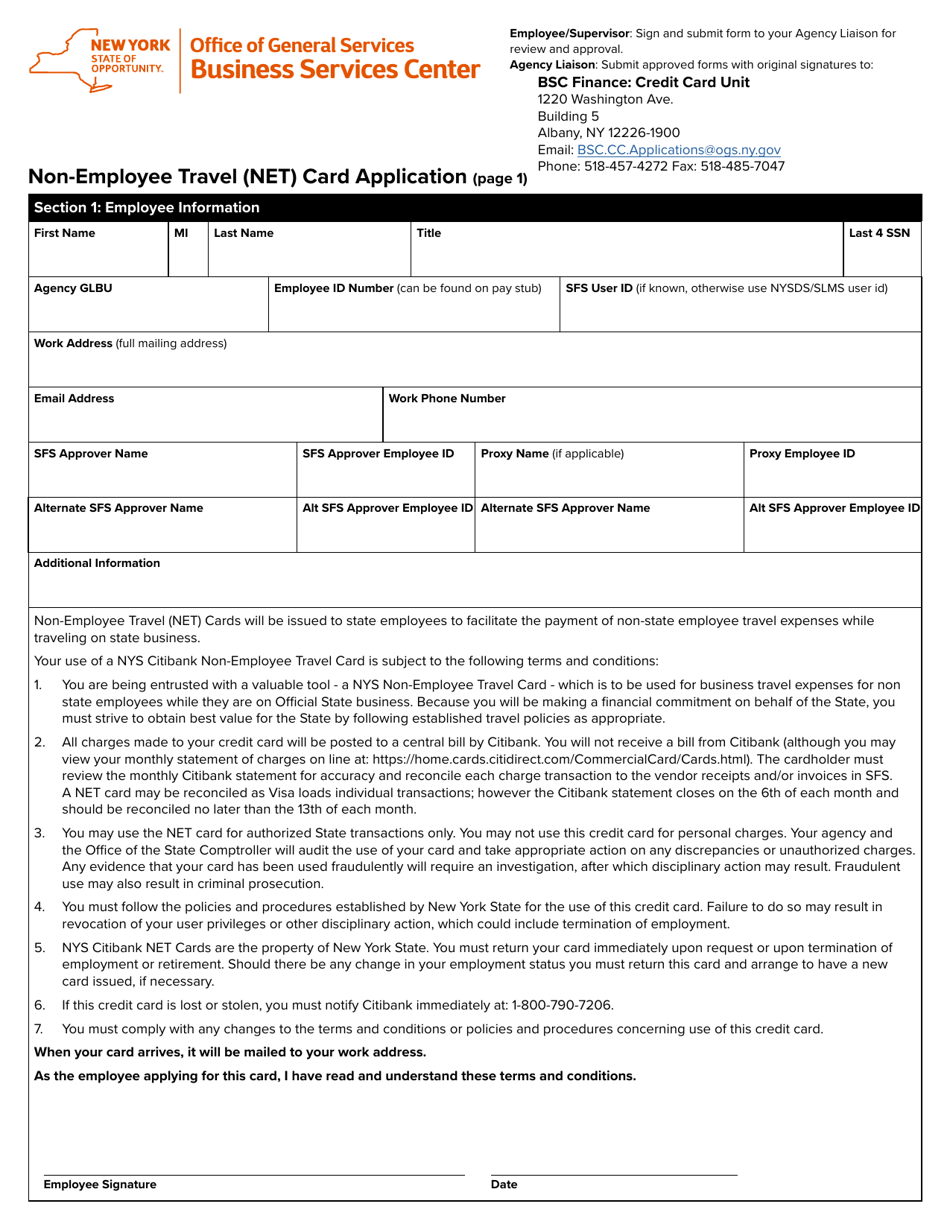 Non-employee Travel (Net) Card Application - New York, Page 1