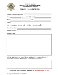 Form 13 Request for Investigation - Nevada