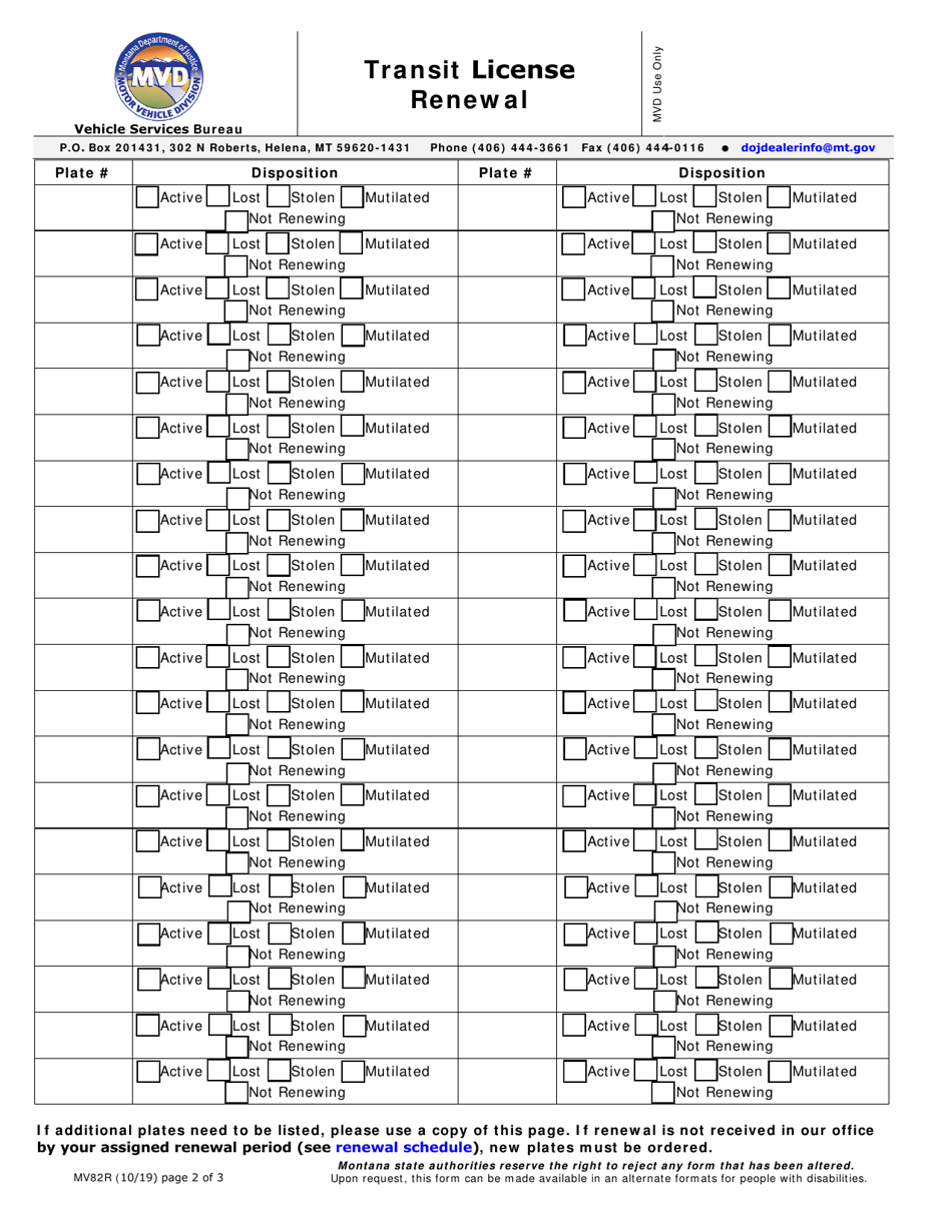 Form MV82R Transit License Renewal - Montana, Page 3