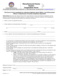 Form MV105MD &quot;Manufactured Home Dealer Inspection Form&quot; - Montana