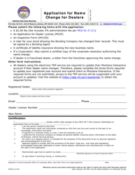 Form MV28 &quot;Application for Name Change for Dealers&quot; - Montana