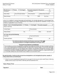 Form PS-934.1 M/C Life Insurance Beneficiary Designation Form - New York, Page 2