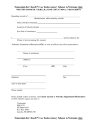 Document preview: Written Consent for Release of Educational Transcripts - Nebraska