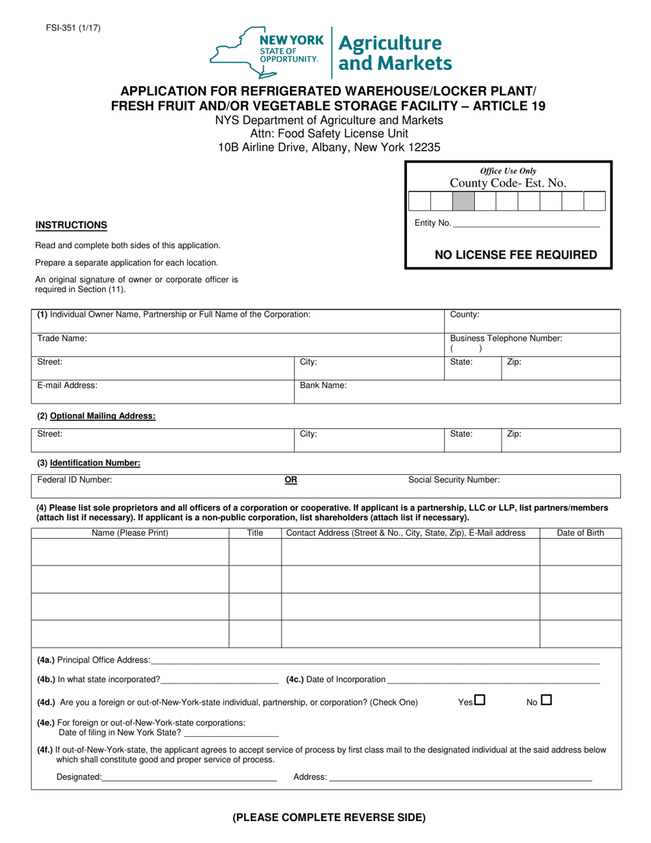 Form FSI351 Fill Out, Sign Online and Download Fillable PDF, New
