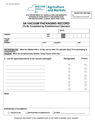 Document preview: Form FSI-1122 5a Vacuum Packaging Record - New York