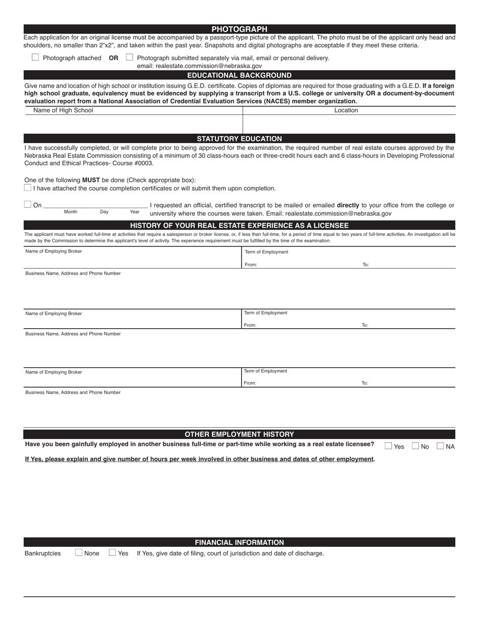 Application for License as a Real Estate Broker - Nebraska, Page 3