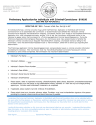 &quot;Preliminary Application for Individuals With Criminal Convictions&quot; - Nebraska