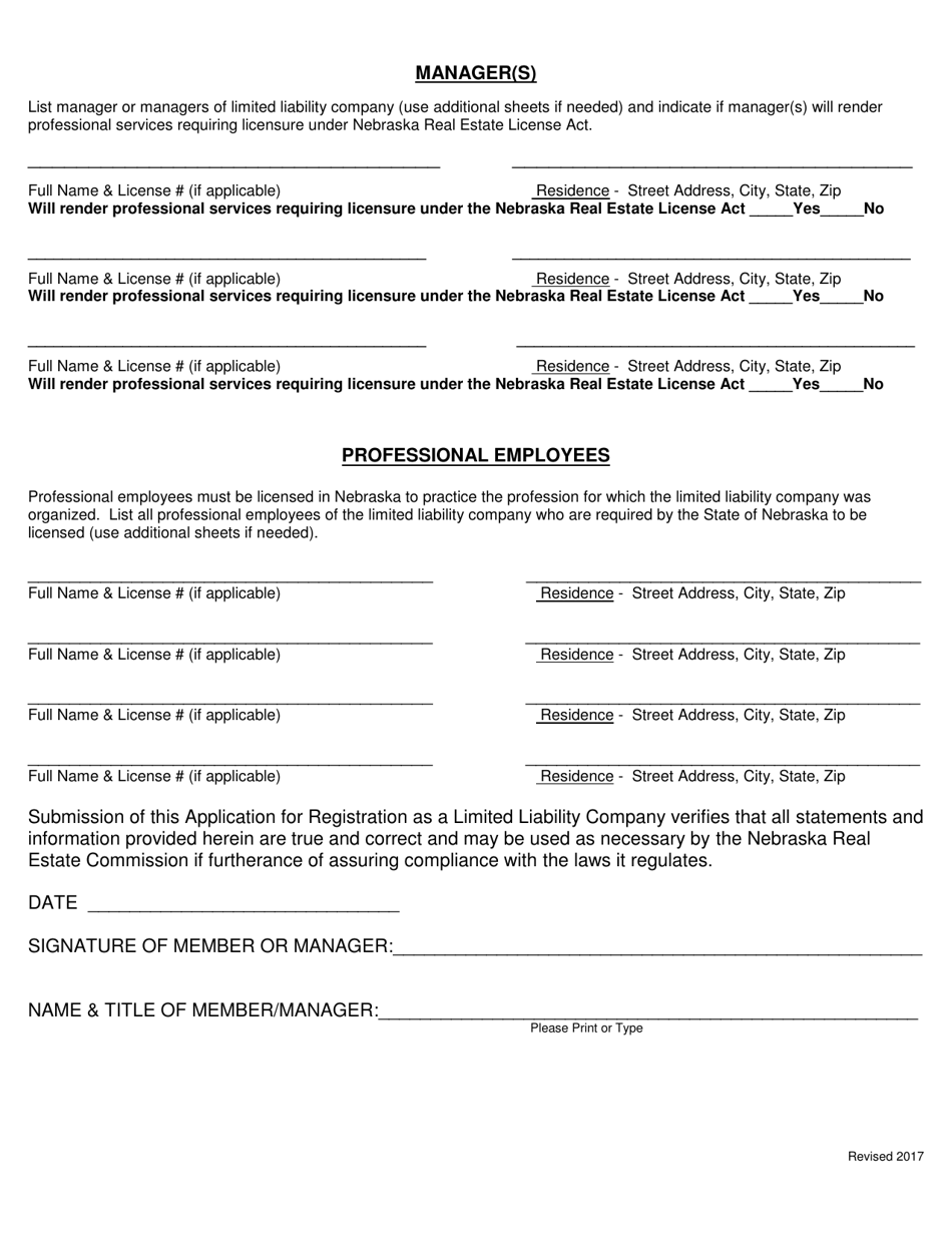 Nebraska Application for Registration as a Limited Liability Company ...