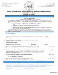 &quot;Supplemental License Issuance Form for Military Service Members and Military Spouses&quot; - Nebraska