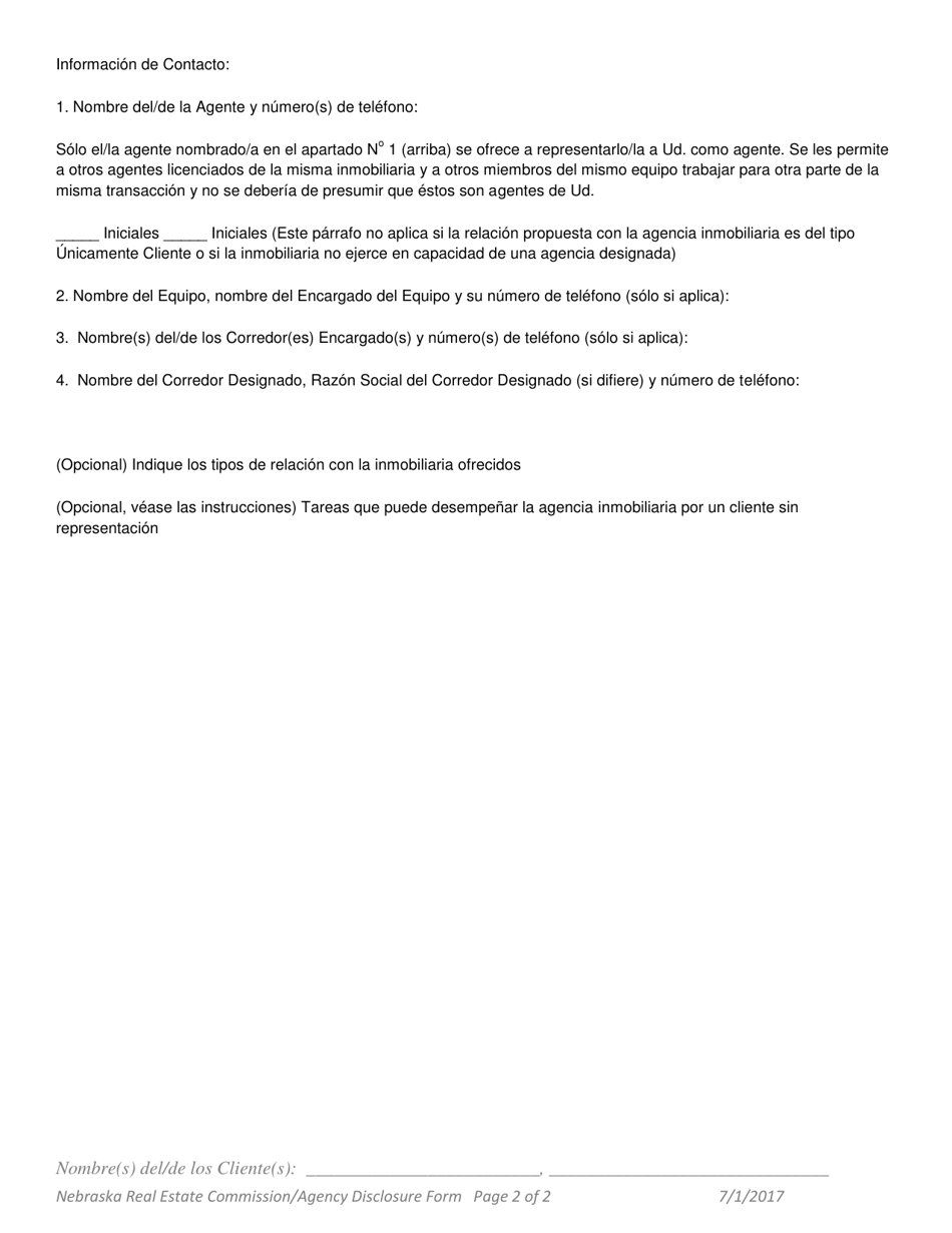 Informacion Acerca De La Divulgacion Sobre Agencia Para Arrendatarios Y Arrendadores - Nebraska (Spanish), Page 2