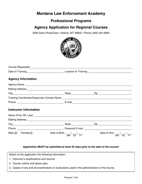Agency Application for Regional Courses - Montana Download Pdf