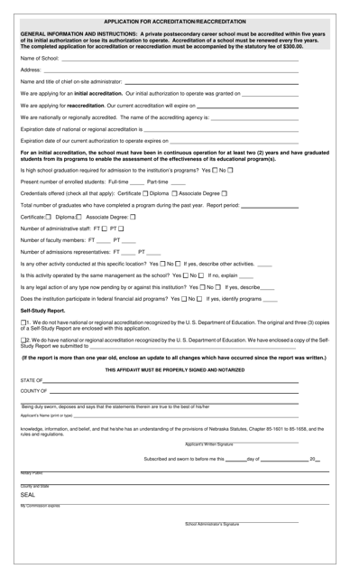 Application for Accreditation / Reaccreditation - Nebraska Download Pdf