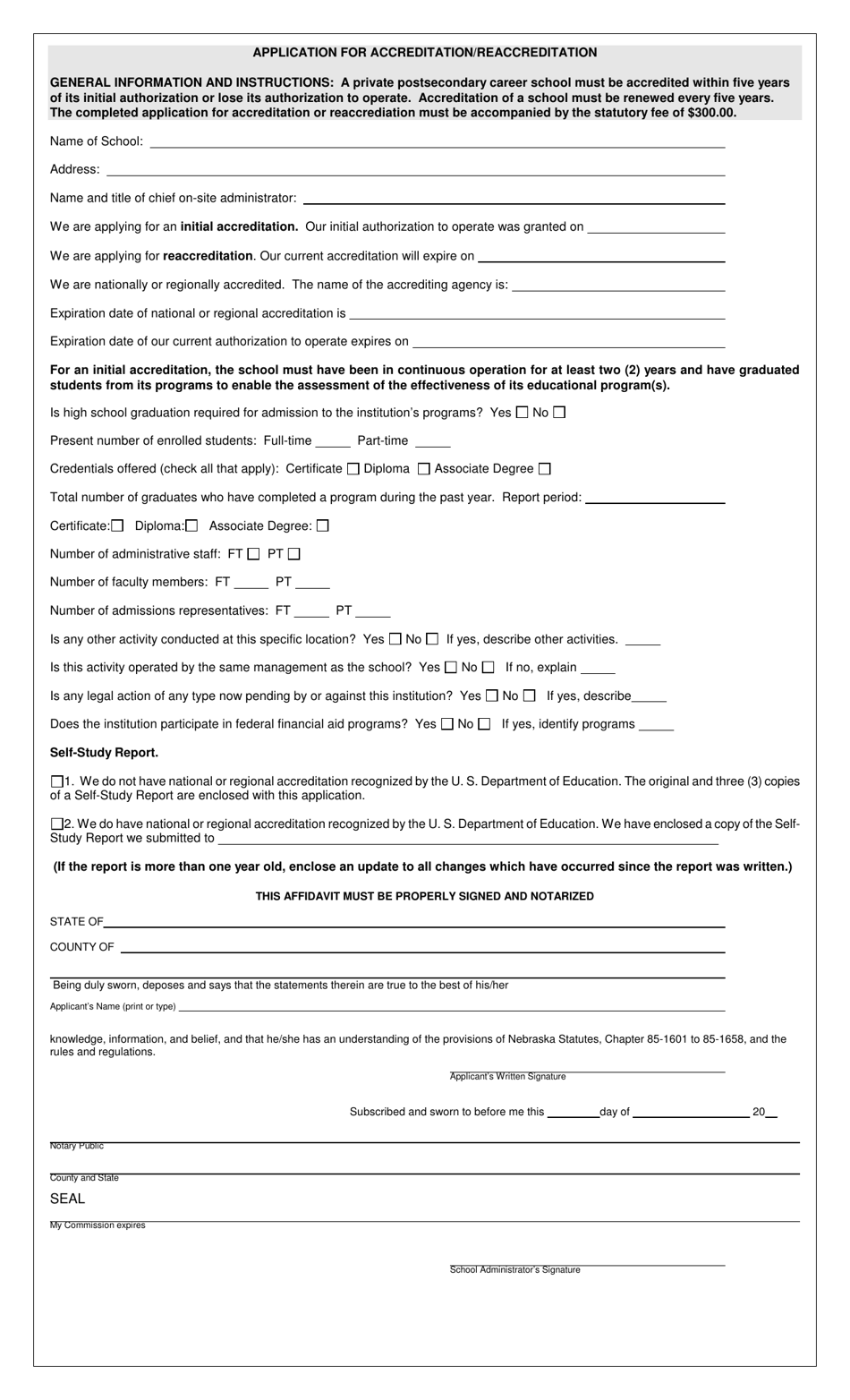 Nebraska Application for Accreditation/Reaccreditation - Fill Out, Sign ...