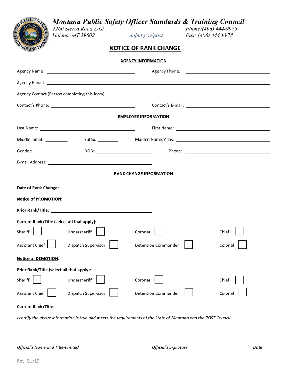 Montana Notice Of Rank Change - Fill Out, Sign Online And Download Pdf 