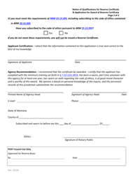 Notice of Qualifications for Reserve Certificate and Application for Award of Reserve Certificate - Montana, Page 2