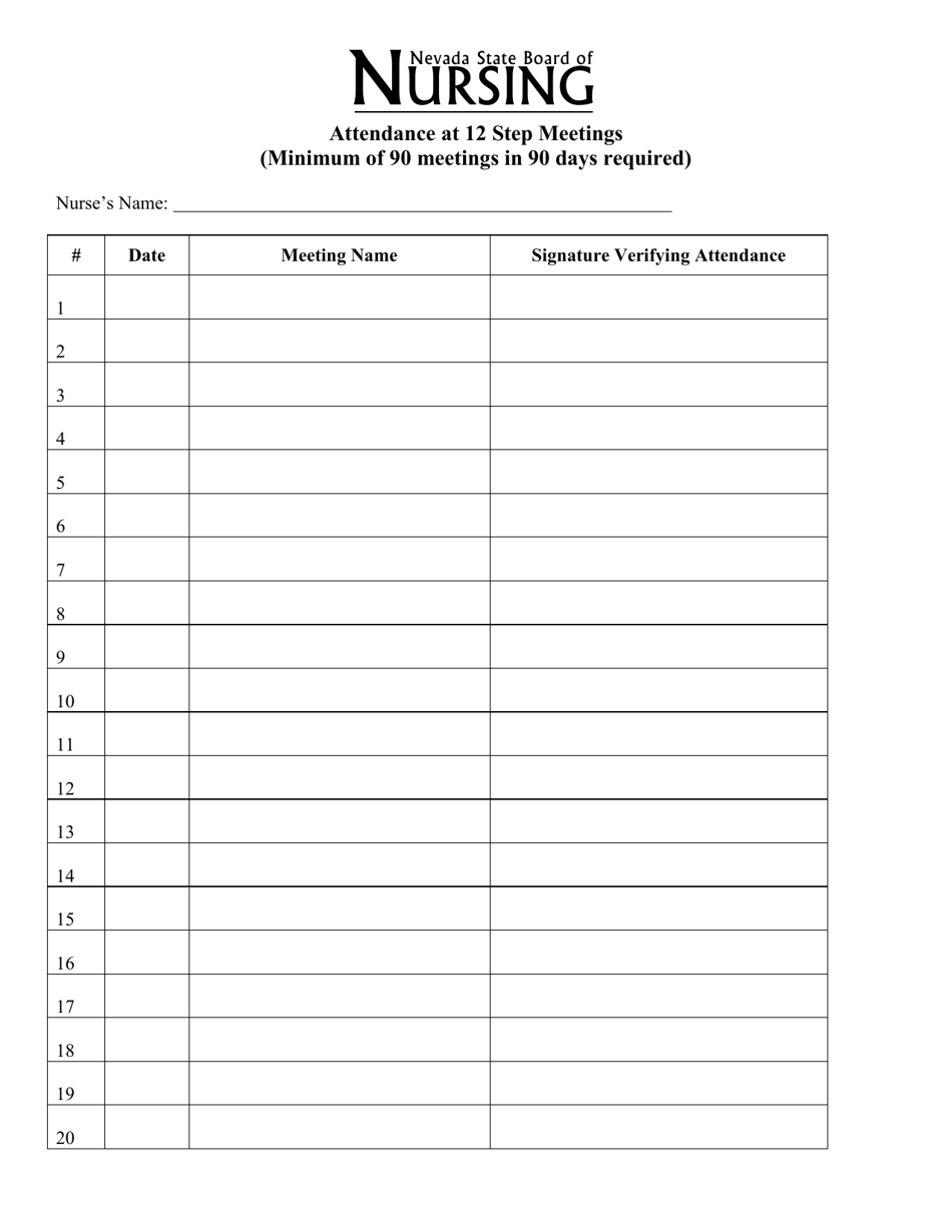 Nevada Attendance At 12 Step Meetings Minimum Of 90 Meetings In 90 